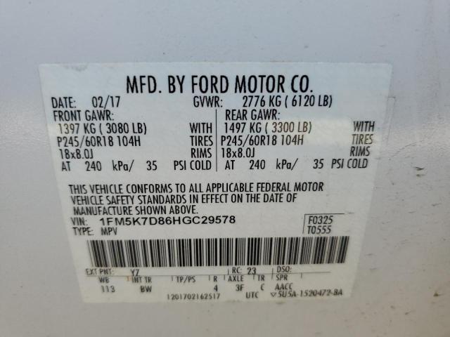 2017 Ford Explorer Xlt VIN: 1FM5K7D86HGC29578 Lot: 56239144