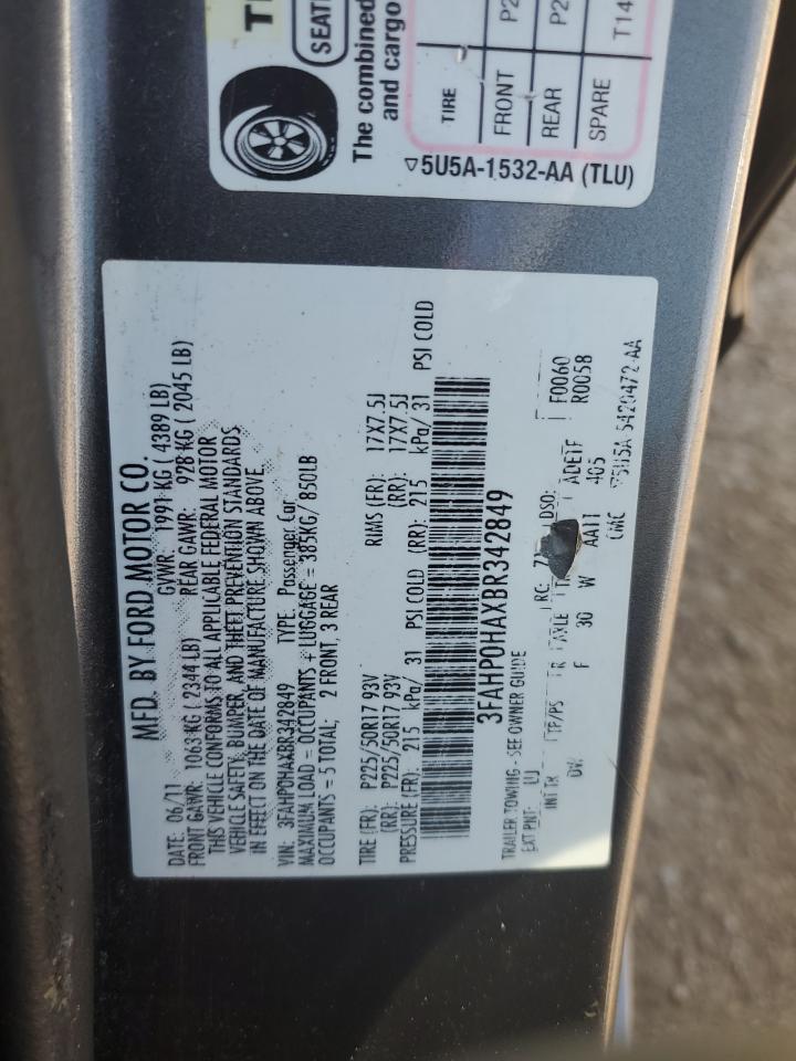 3FAHP0HAXBR342849 2011 Ford Fusion Se