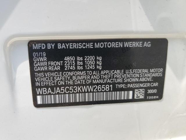 2019 BMW 530 I VIN: WBAJA5C53KWW26581 Lot: 54595424