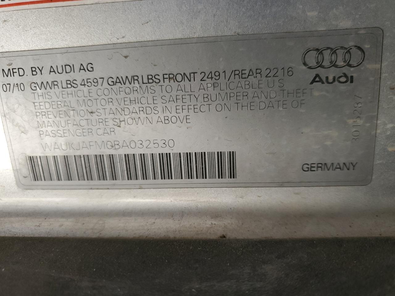 WAUKJAFM0BA032530 2011 Audi A3 Premium Plus