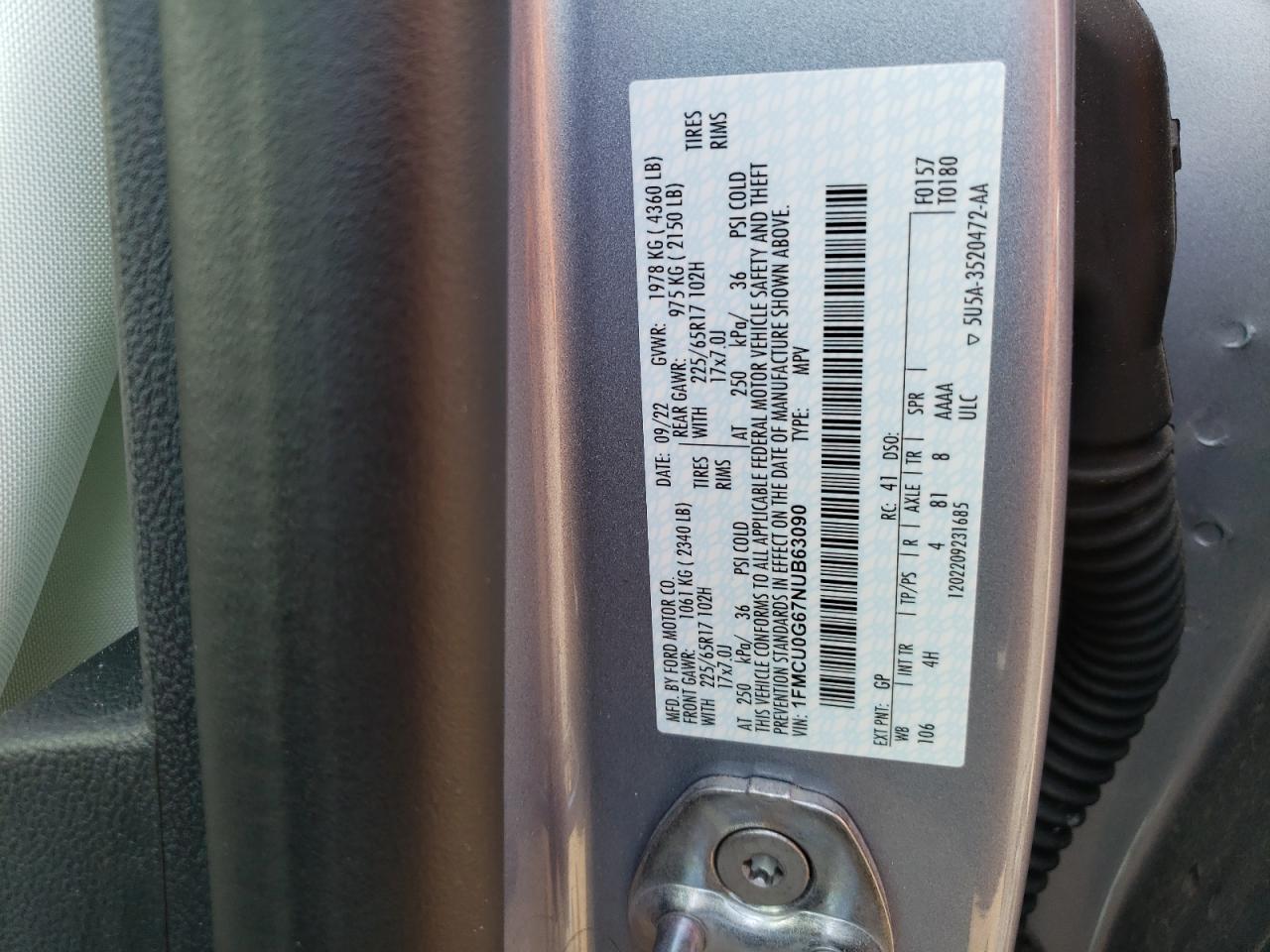 1FMCU0G67NUB63090 2022 Ford Escape Se