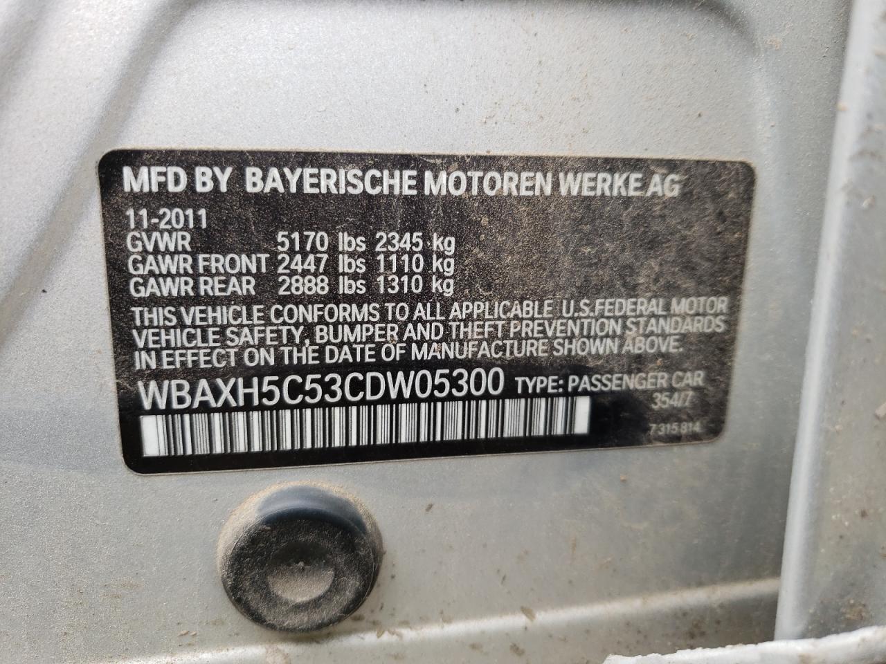 WBAXH5C53CDW05300 2012 BMW 528 Xi