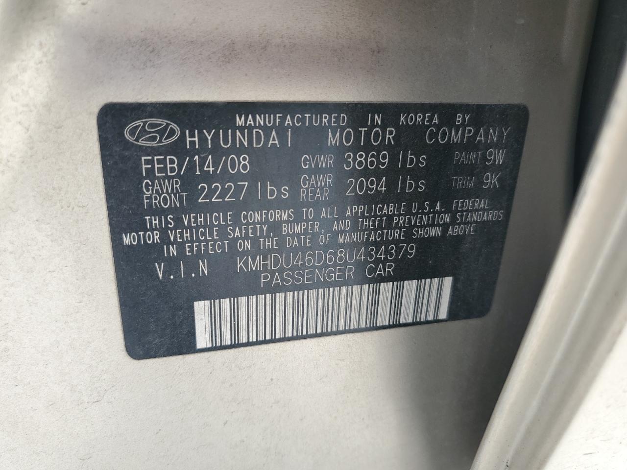 KMHDU46D68U434379 2008 Hyundai Elantra Gls