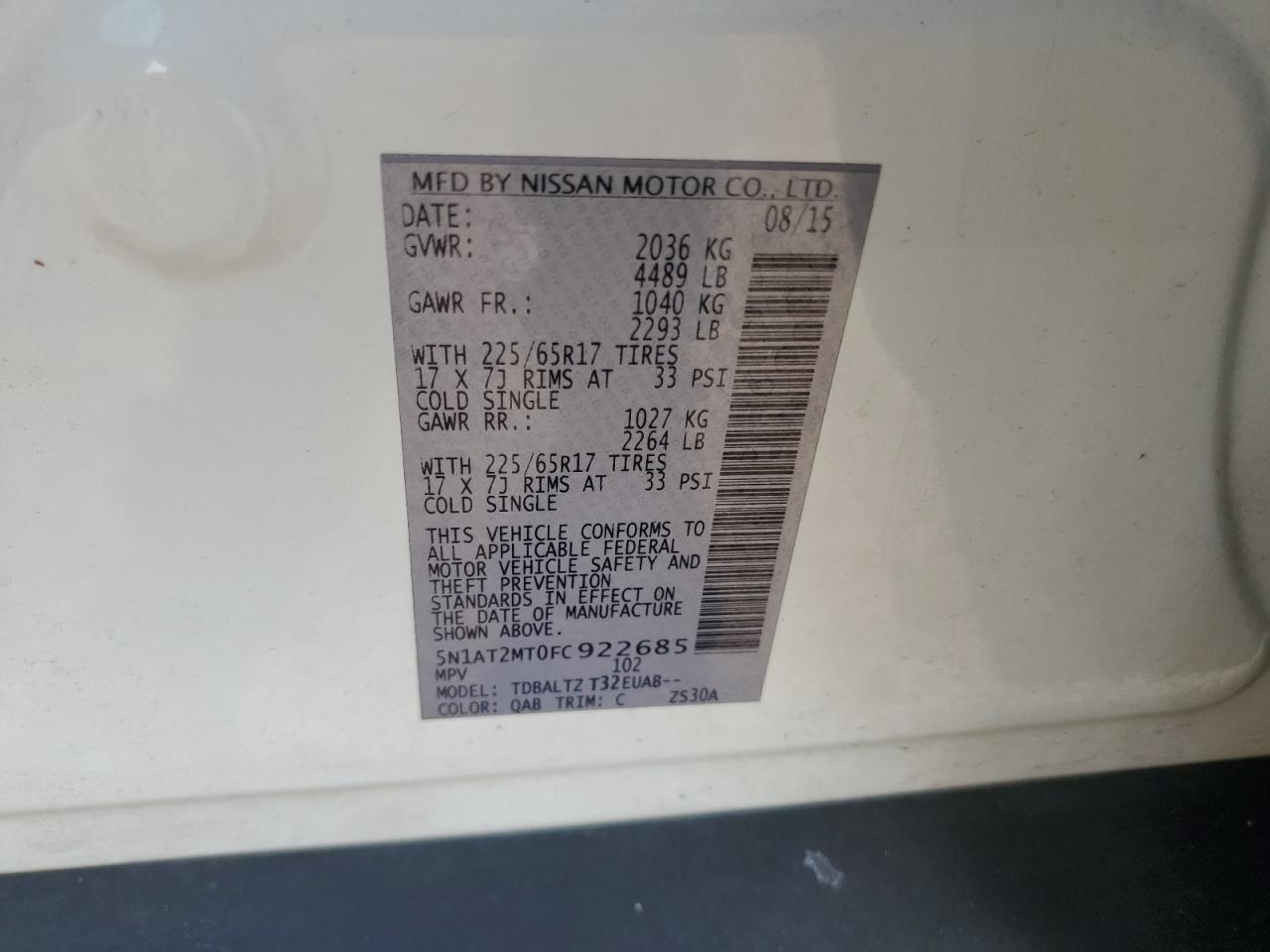 5N1AT2MT0FC922685 2015 Nissan Rogue S