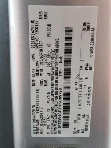 2017 Ford F150 Supercrew VIN: 1FTEW1CP7HKC89798 Lot: 53633894