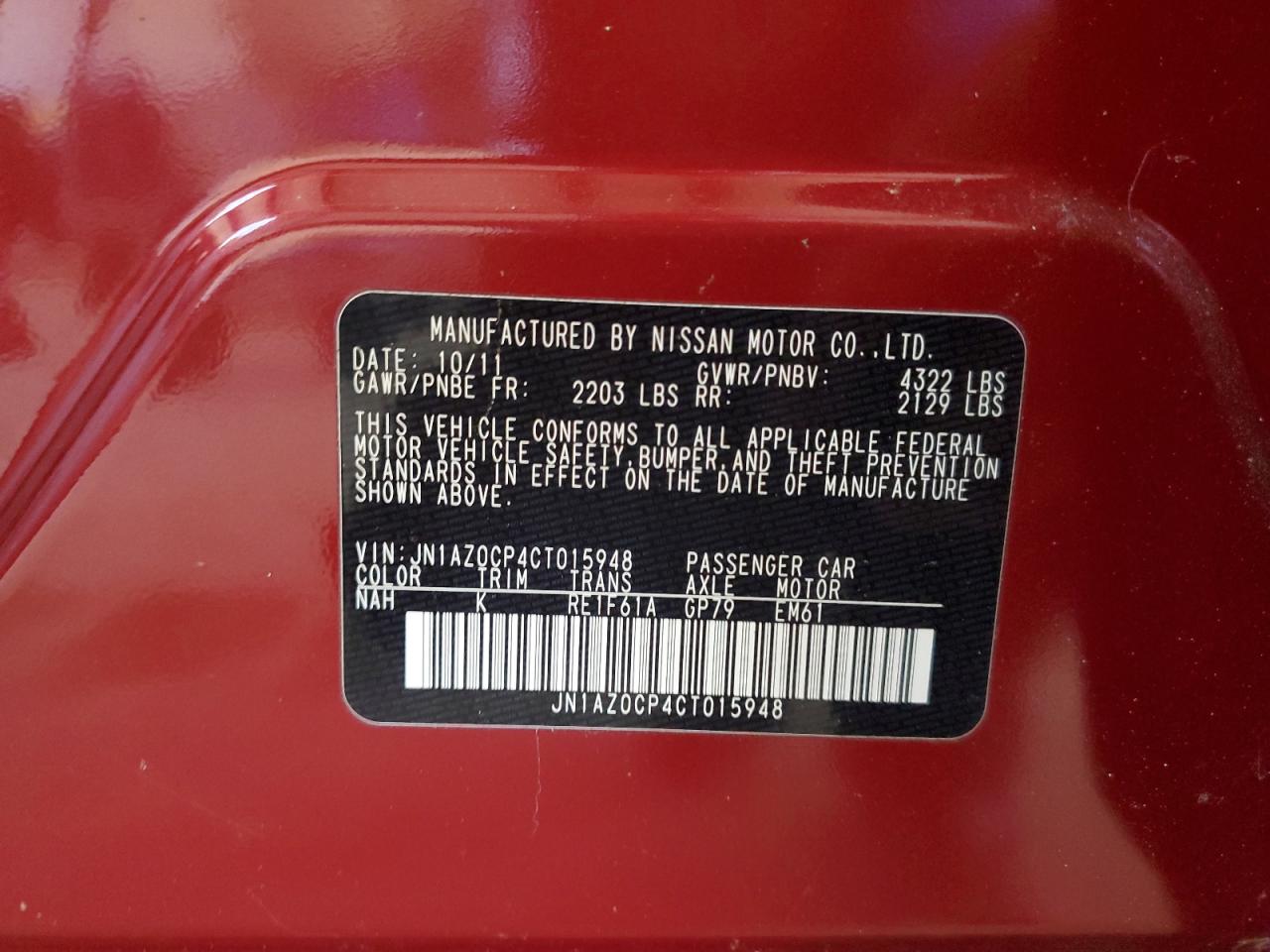 JN1AZ0CP4CT015948 2012 Nissan Leaf Sv