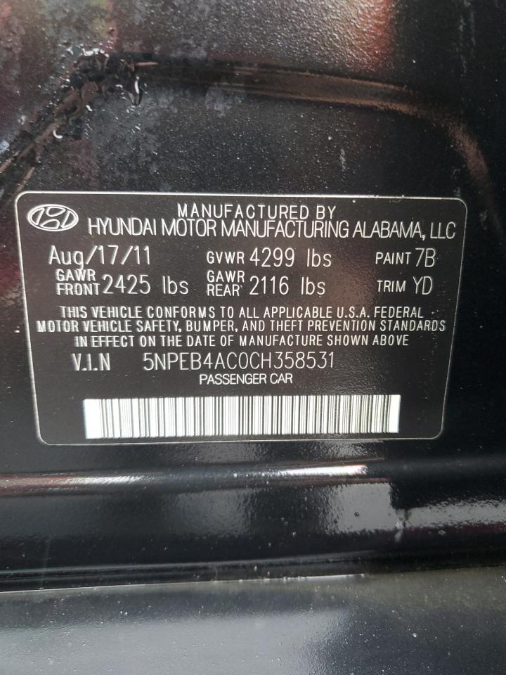 5NPEB4AC0CH358531 2012 Hyundai Sonata Gls