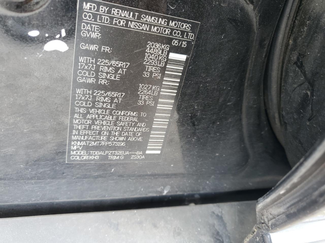 KNMAT2MT7FP573196 2015 Nissan Rogue S