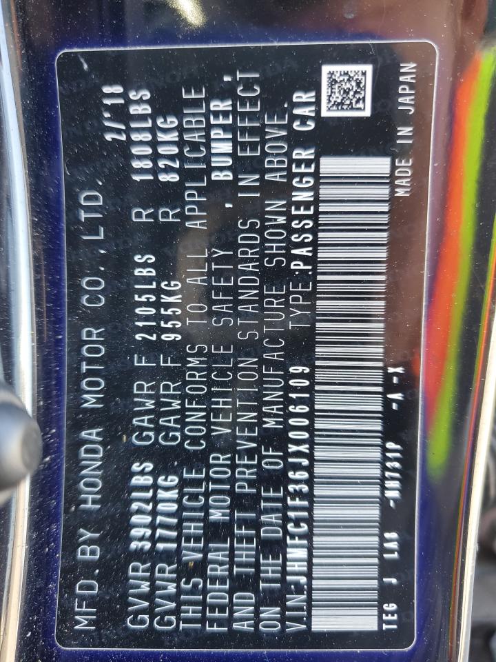 JHMFC1F36JX006109 2018 Honda Civic Ex