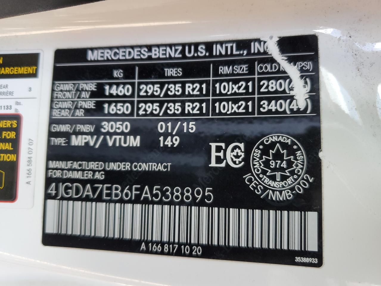 4JGDA7EB6FA538895 2015 Mercedes-Benz Ml 63 Amg