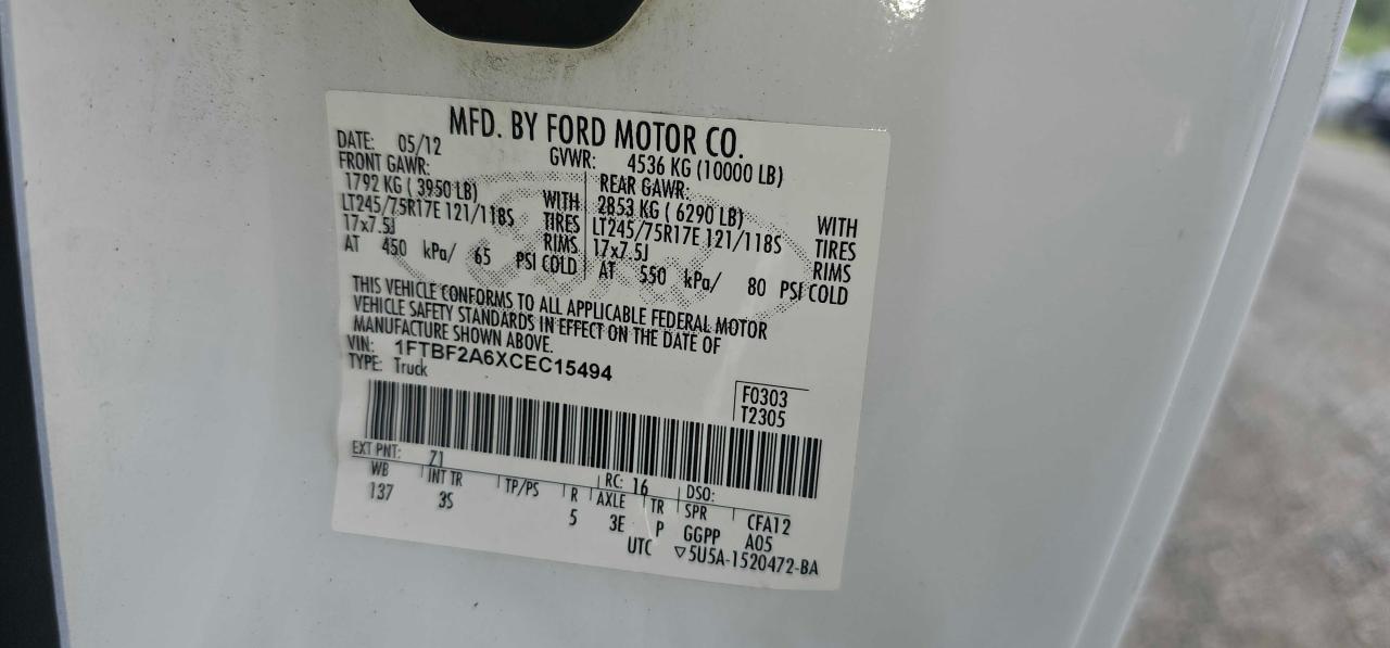 2012 Ford F250 Super Duty vin: 1FTBF2A6XCEC15494