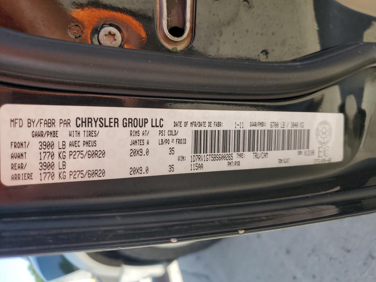 1D7RV1GT5BS600265 2011 Dodge Ram 1500