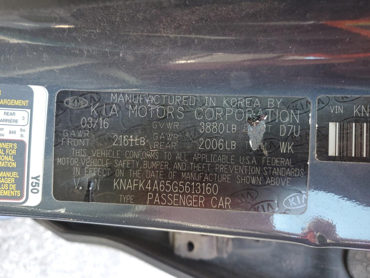 KNAFK4A65G5613160 2016 Kia Forte Lx