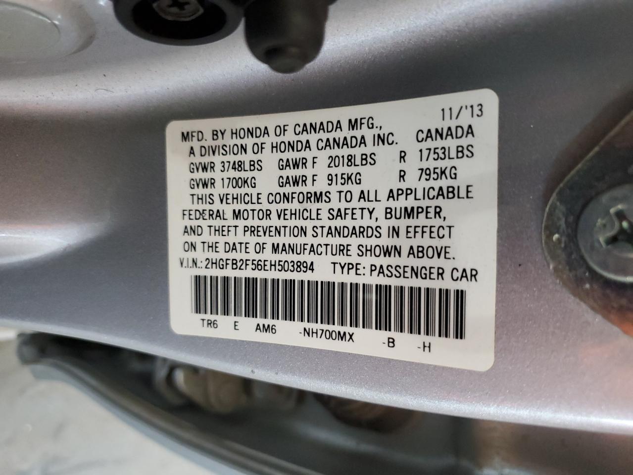 2HGFB2F56EH503894 2014 Honda Civic Lx