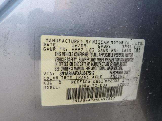2010 Nissan Sentra 2.0 VIN: 3N1AB6APXAL647512 Lot: 54047344