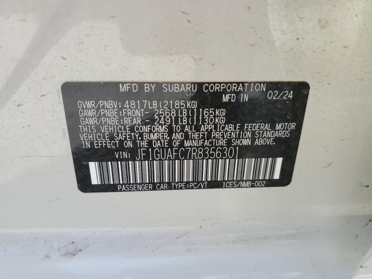 JF1GUAFC7R8356301 2024 Subaru Impreza Sport