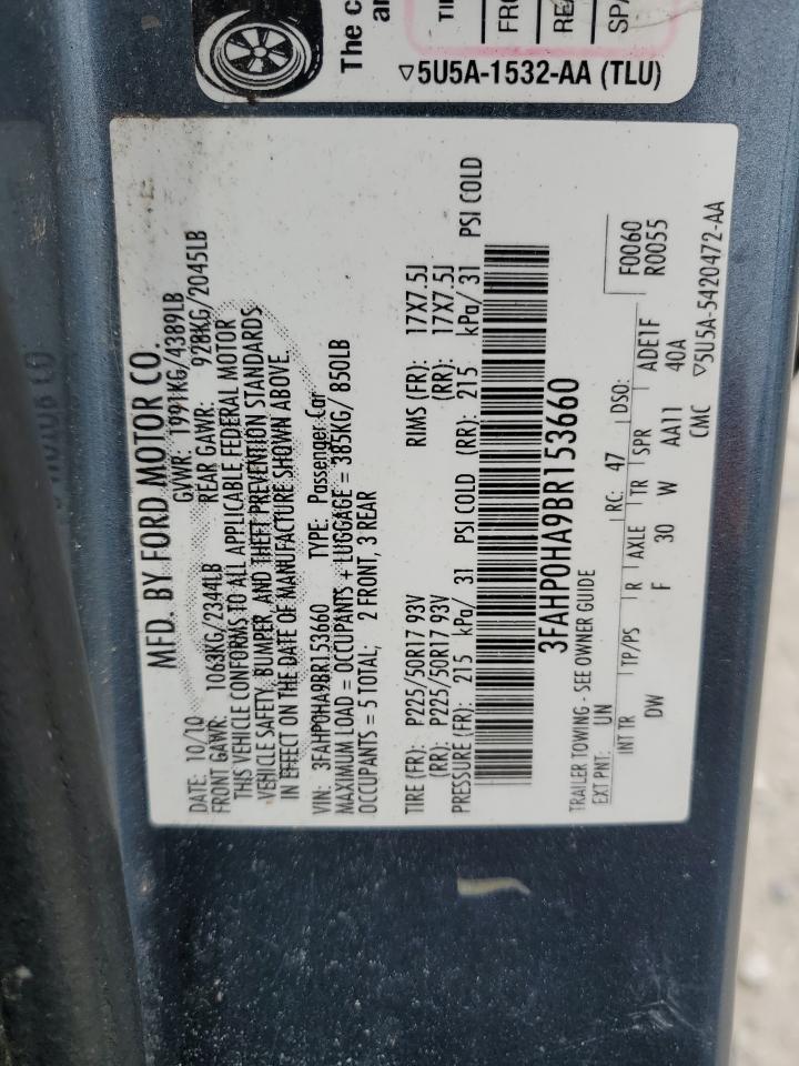 3FAHP0HA9BR153660 2011 Ford Fusion Se