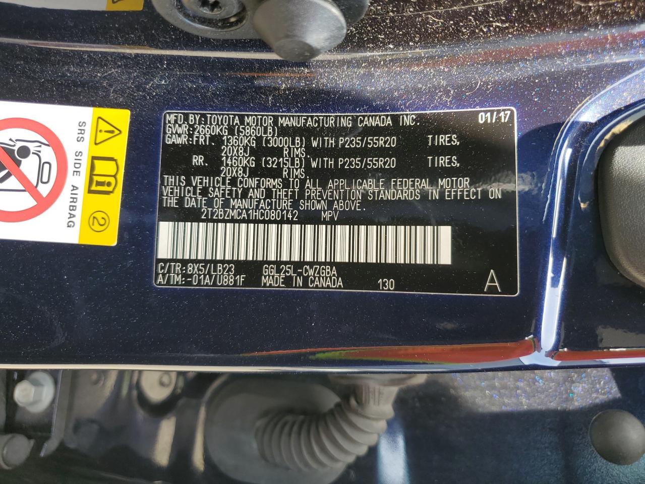 2T2BZMCA1HC080142 2017 Lexus Rx 350 Base