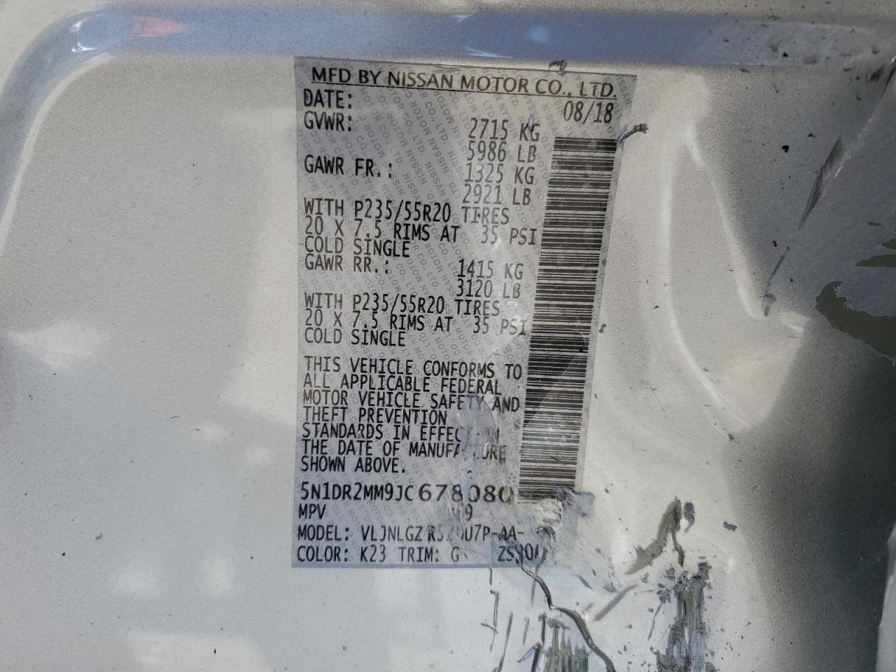 5N1DR2MM9JC678080 2018 Nissan Pathfinder S