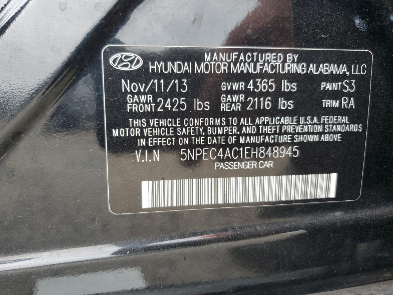 5NPEC4AC1EH848945 2014 Hyundai Sonata Se