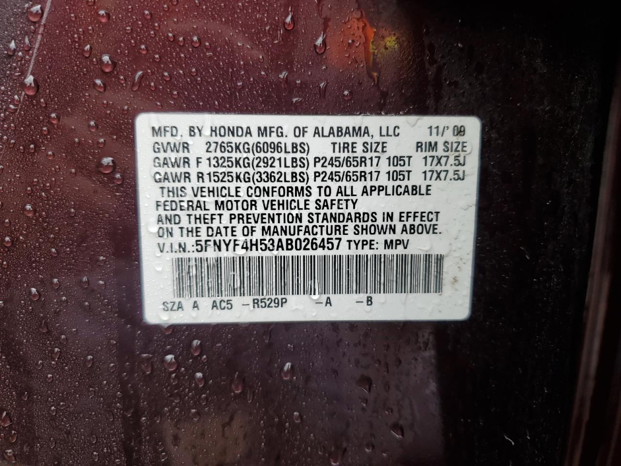 5FNYF4H53AB026457 2010 Honda Pilot Exl