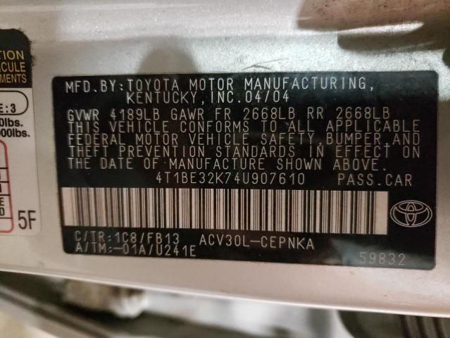 2004 Toyota Camry Le VIN: 4T1BE32K74U907610 Lot: 55572194