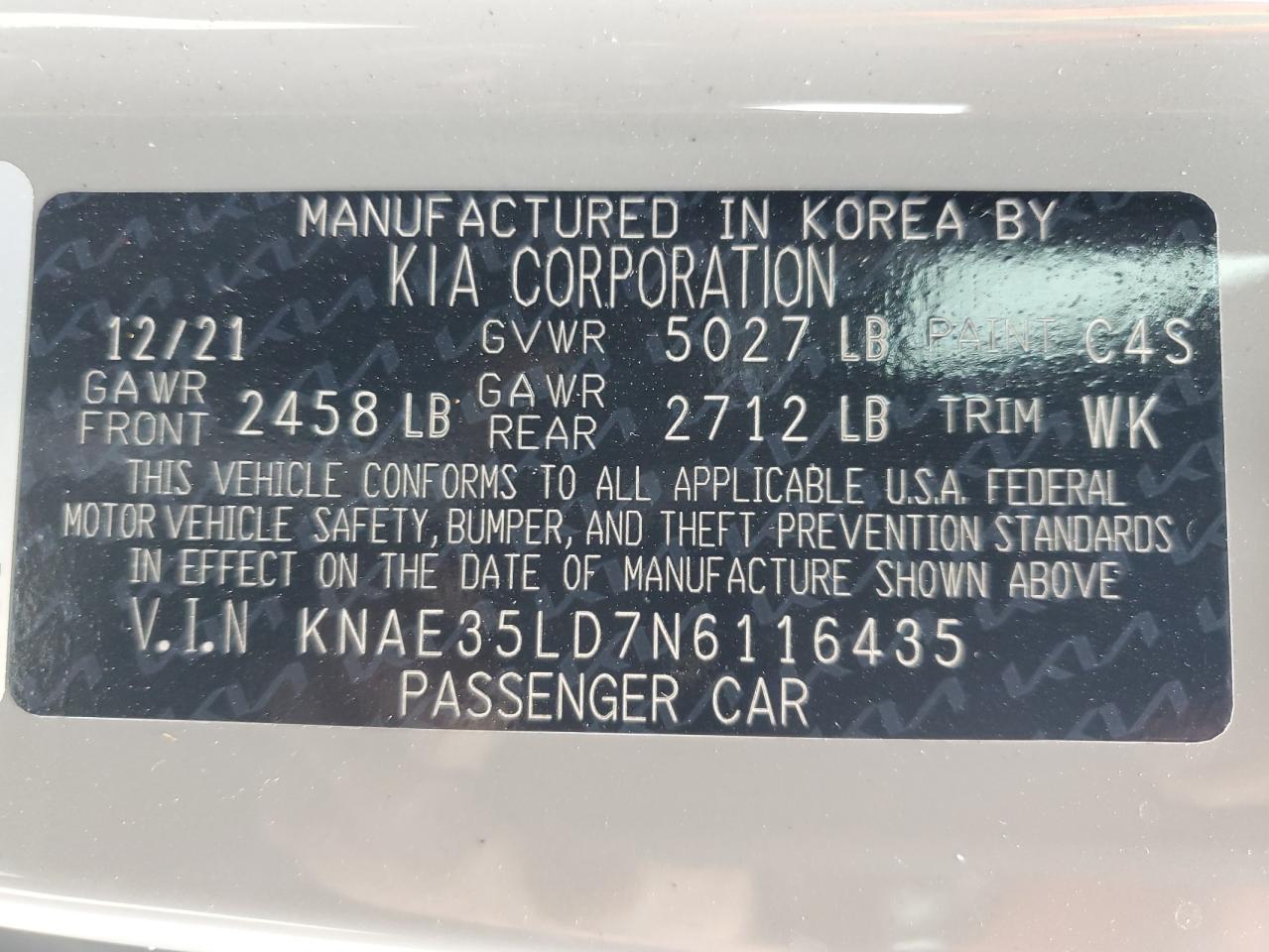 KNAE35LD7N6116435 2022 Kia Stinger Gt Line