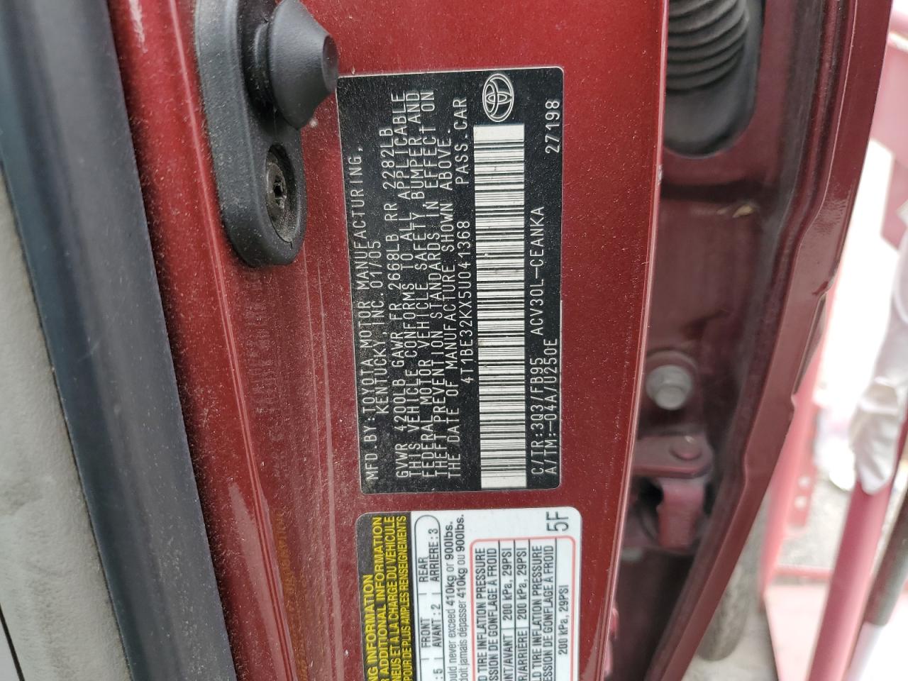 4T1BE32KX5U041368 2005 Toyota Camry Le