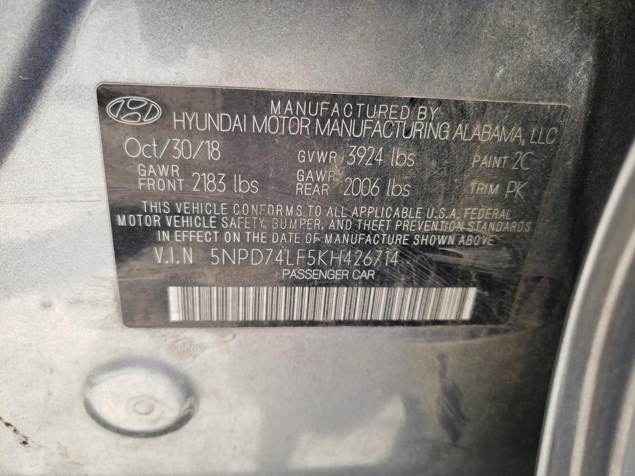 5NPD74LF5KH426714 2019 Hyundai Elantra Se