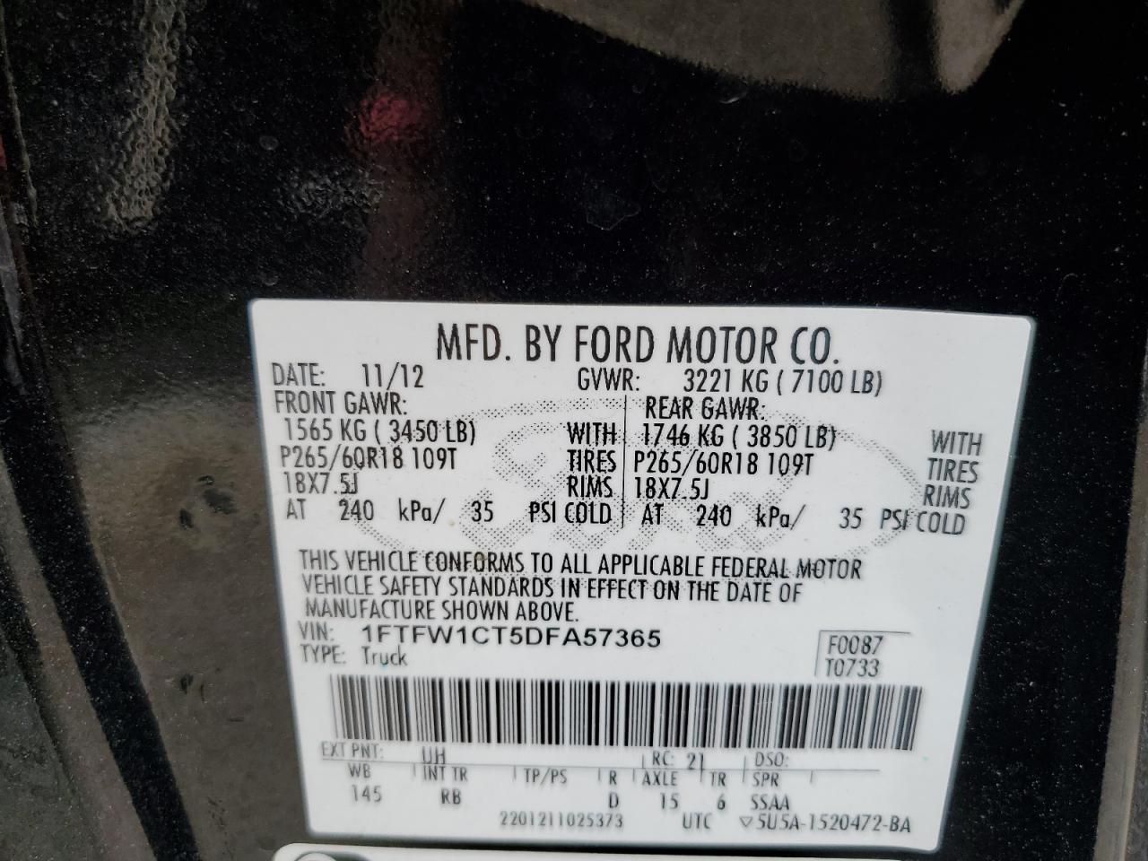 1FTFW1CT5DFA57365 2013 Ford F150 Supercrew