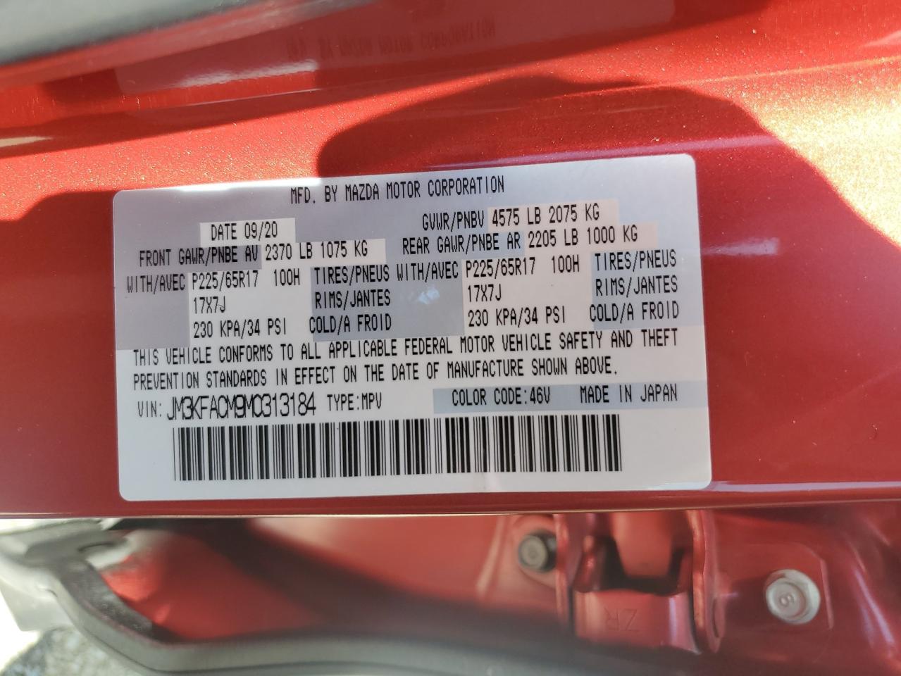 JM3KFACM9M0313184 2021 Mazda Cx-5 Touring