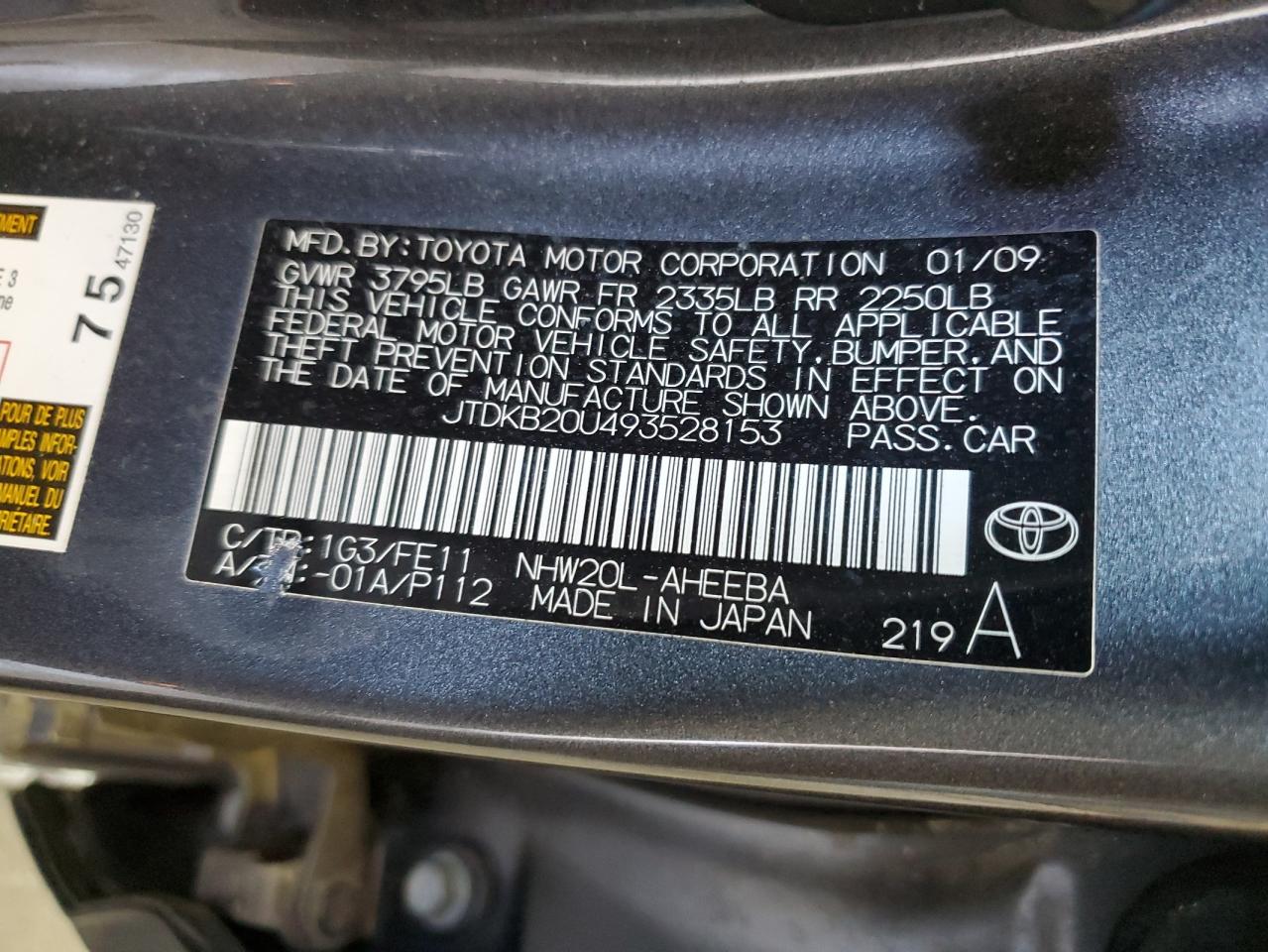 JTDKB20U493528153 2009 Toyota Prius