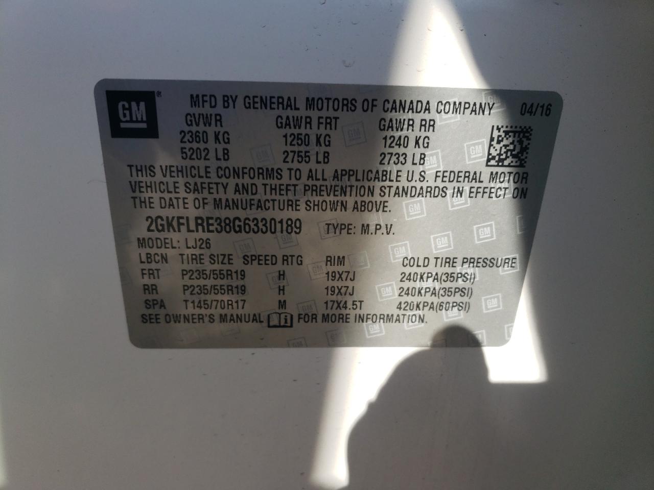 2GKFLRE38G6330189 2016 GMC Terrain Denali