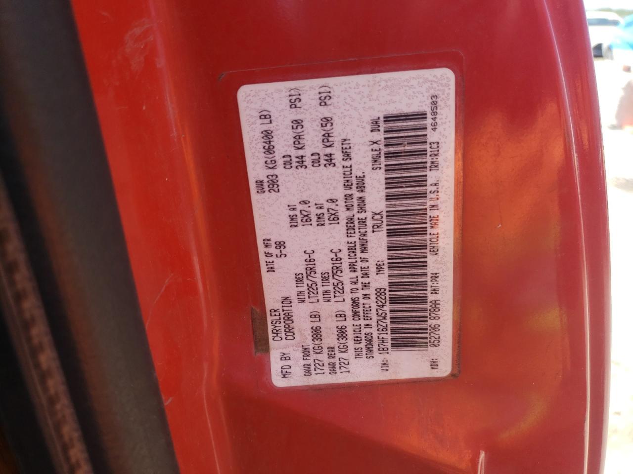 1B7HF16Z7WS742289 1998 Dodge Ram 1500