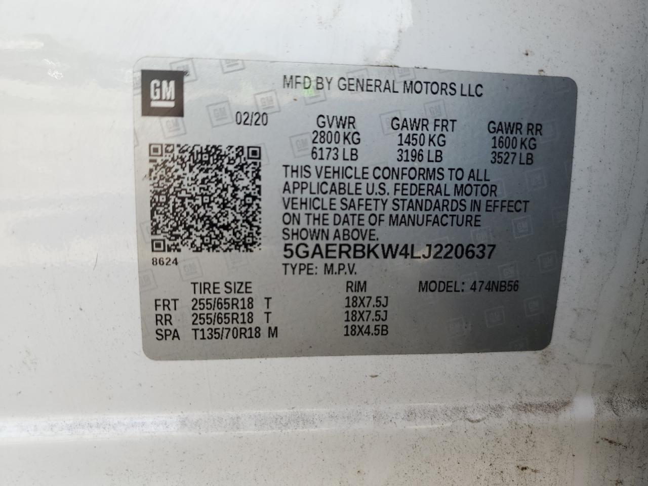 5GAERBKW4LJ220637 2020 Buick Enclave Essence