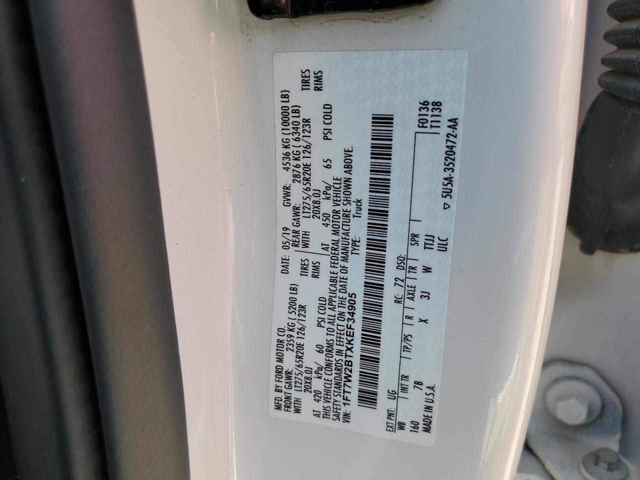 1FT7W2BTXKEF34905 2019 Ford F250 Super Duty