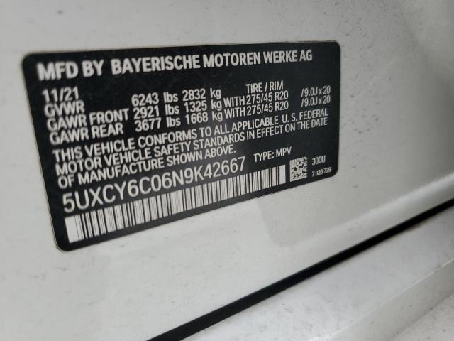 VIN 5UXCY6C06N9K42667 2022 BMW X6, Xdrive40I no.12