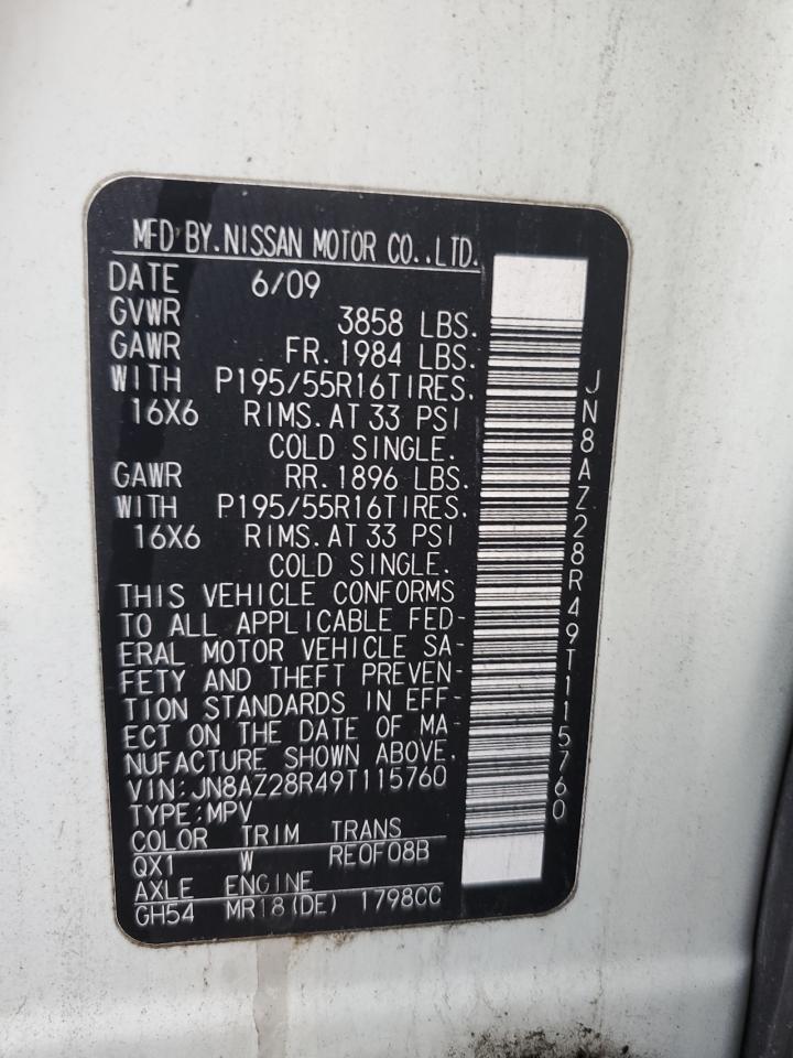 JN8AZ28R49T115760 2009 Nissan Cube Base