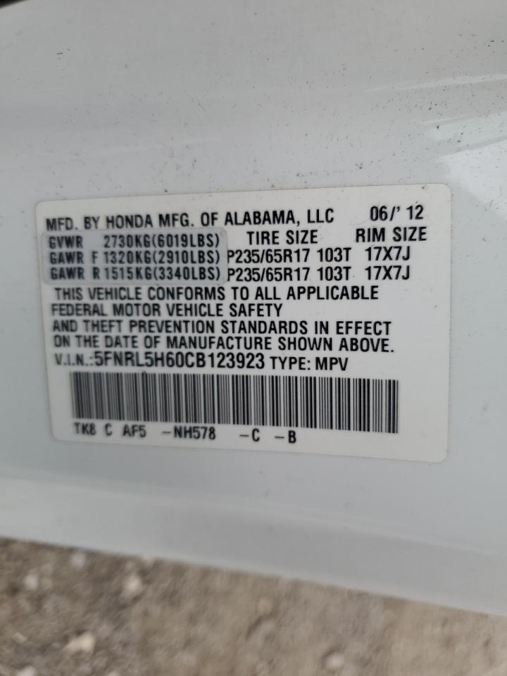 5FNRL5H60CB123923 2012 Honda Odyssey Exl