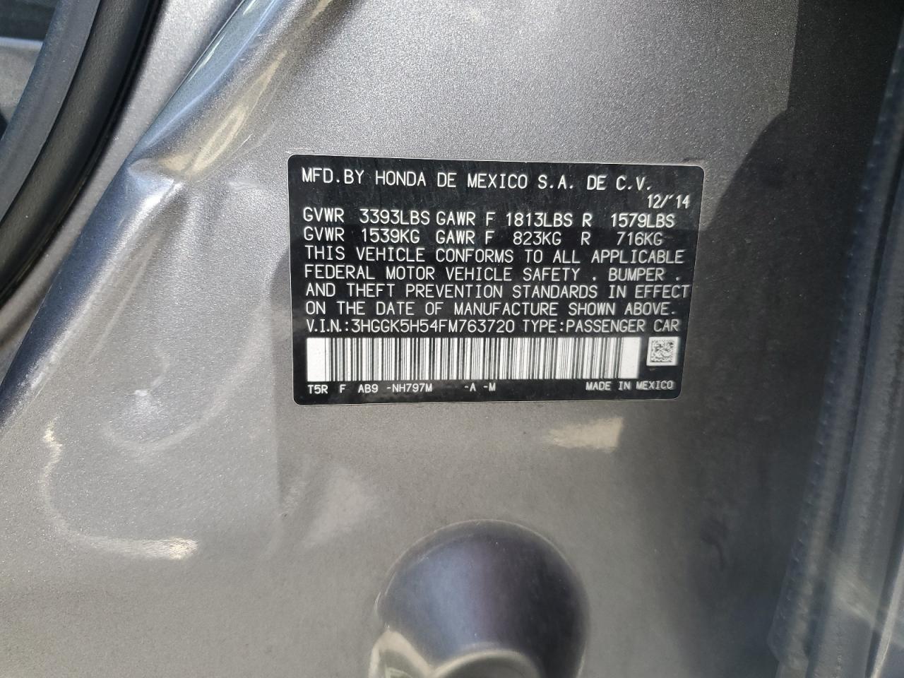 3HGGK5H54FM763720 2015 Honda Fit Lx