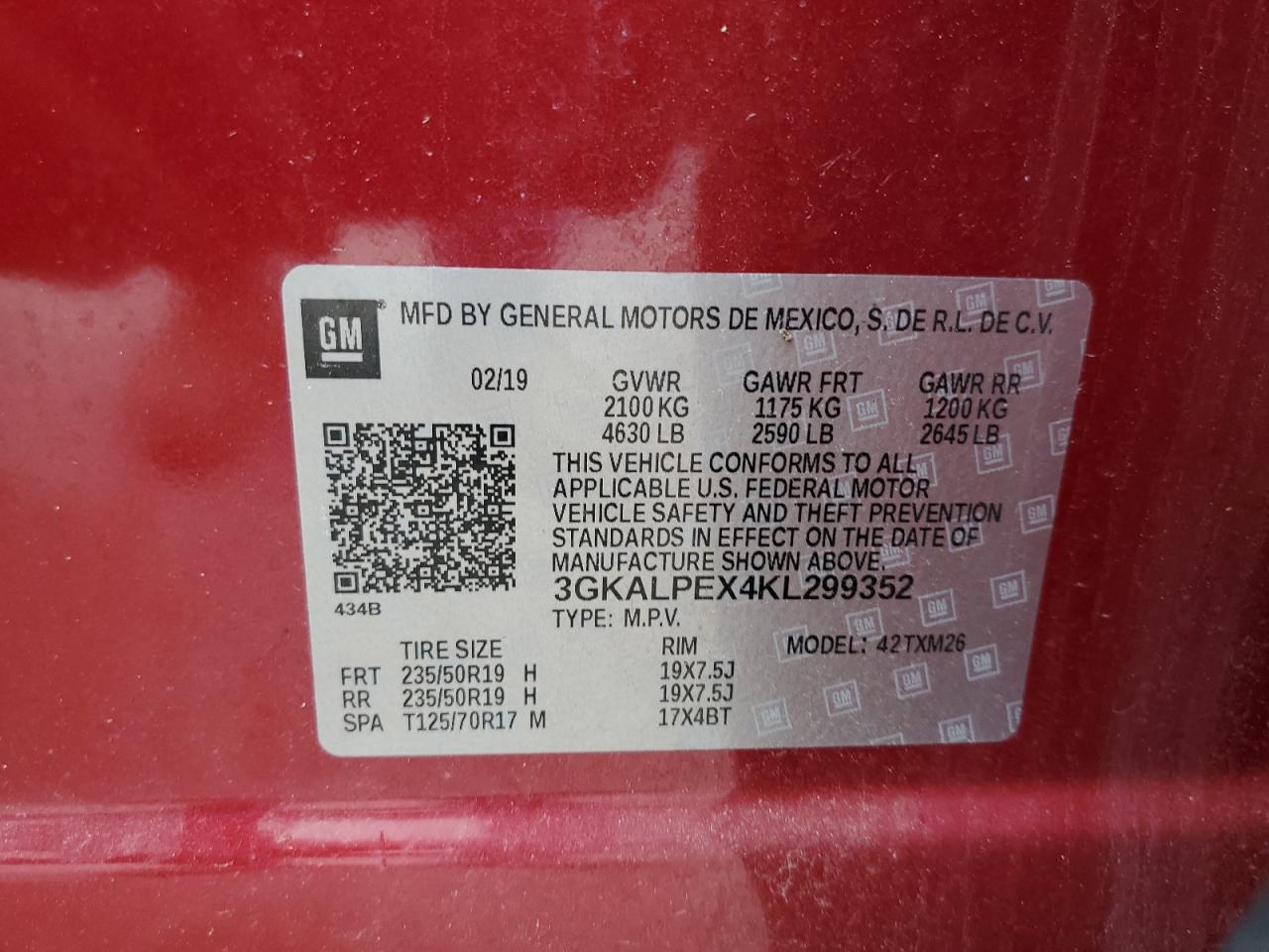 3GKALPEX4KL299352 2019 GMC Terrain Slt