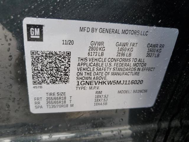 2021 Chevrolet Traverse Lt VIN: 1GNEVHKW5MJ116020 Lot: 54766734