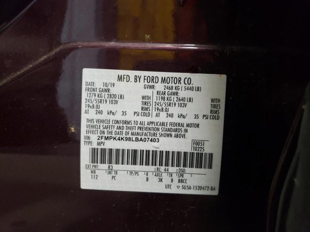 2020 Ford Edge Titanium VIN: 2FMPK4K98LBA07403 Lot: 55499574