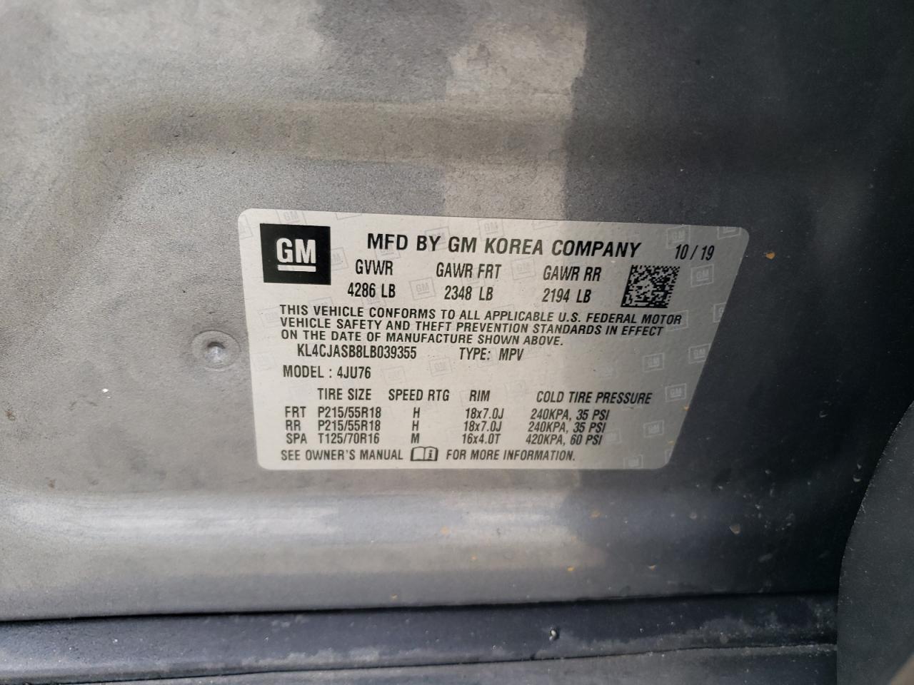 KL4CJASB8LB039355 2020 Buick Encore Preferred