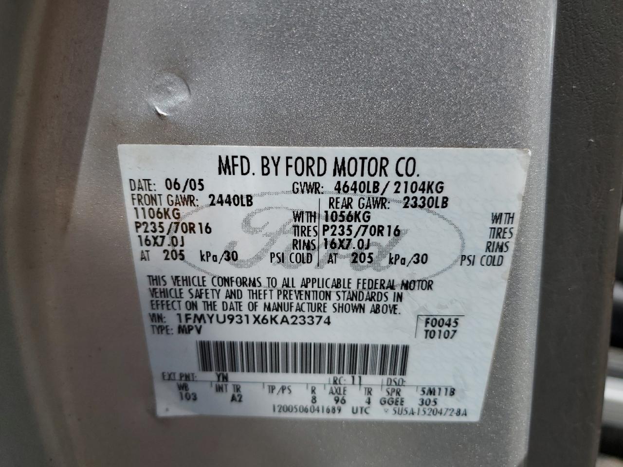 1FMYU931X6KA23374 2006 Ford Escape Xlt