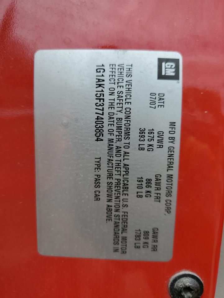 1G1AK15F377403854 2007 Chevrolet Cobalt Ls