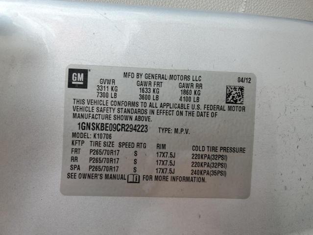 2012 Chevrolet Tahoe K1500 Lt VIN: 1GNSKBE09CR294223 Lot: 54055334