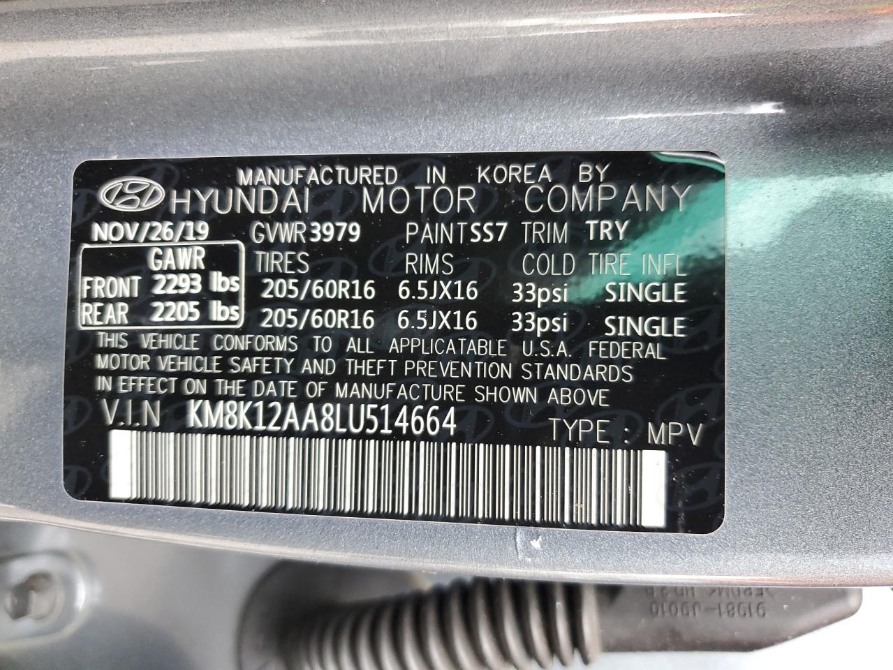 KM8K12AA8LU514664 2020 Hyundai Kona Se