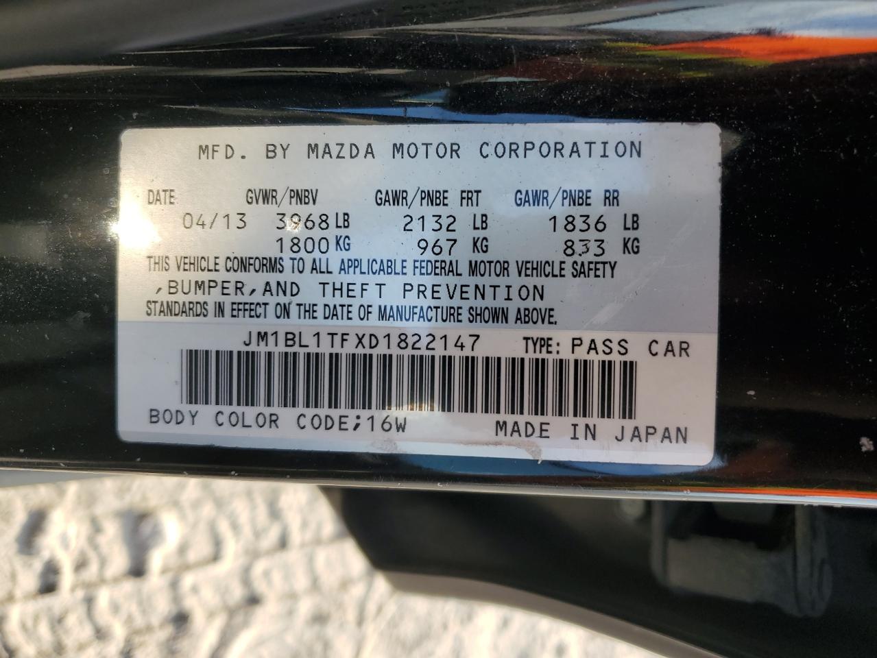 JM1BL1TFXD1822147 2013 Mazda 3 I