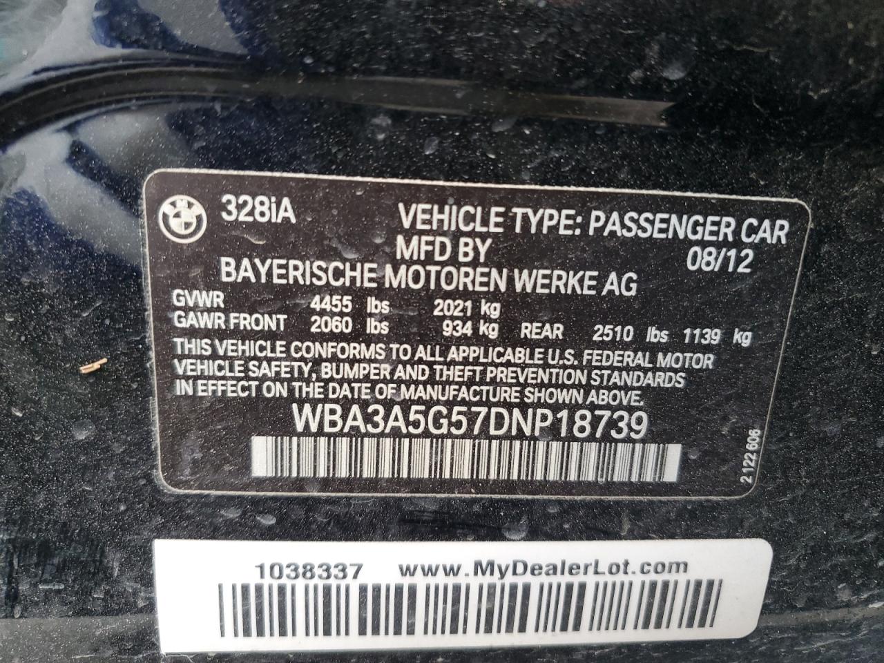 WBA3A5G57DNP18739 2013 BMW 328 I